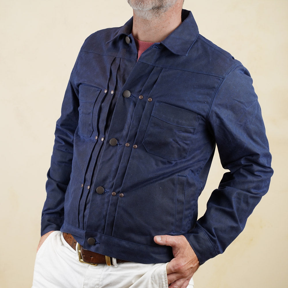 Freenote Cloth RJ-1 Riders Jacket - Navy Waxed Canvas