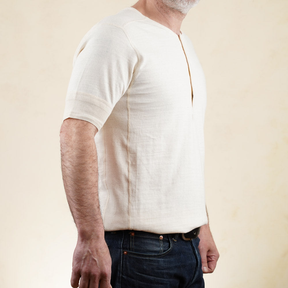 Loop-wheeled Short Sleeve Henley - Oatmeal