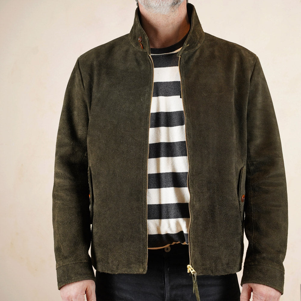 Y’2 Leather Steerhide Roughout Swing Top Jacket - Olive