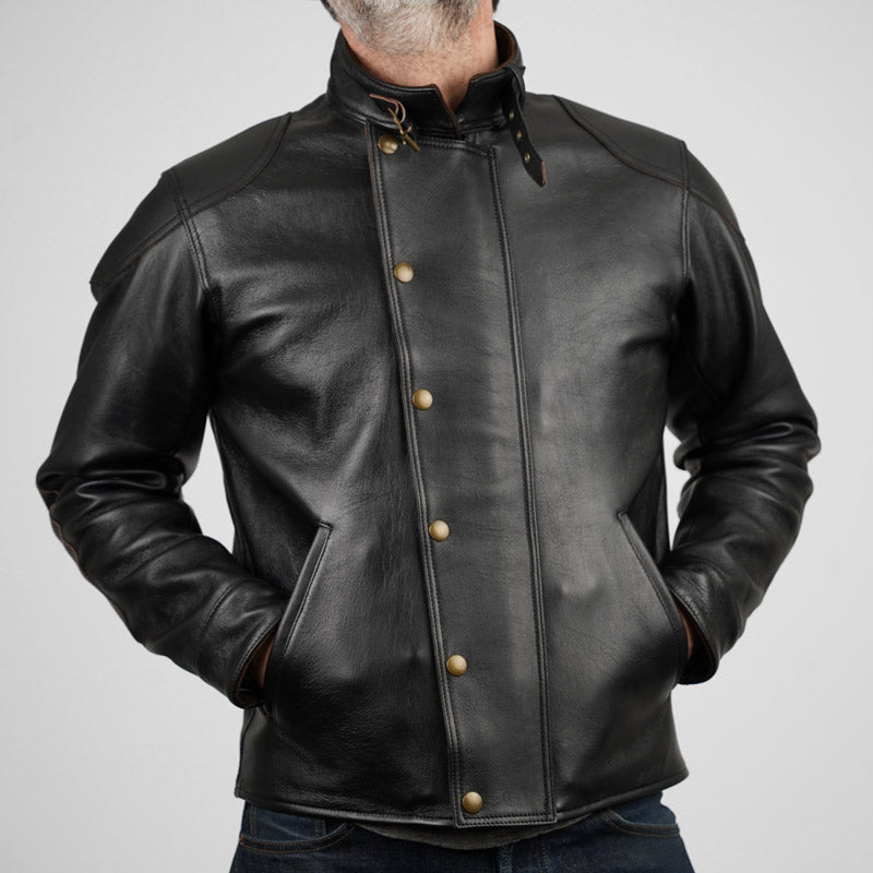 Addict Clothes Japan Ulster Black Sheepskin Leather Jacket