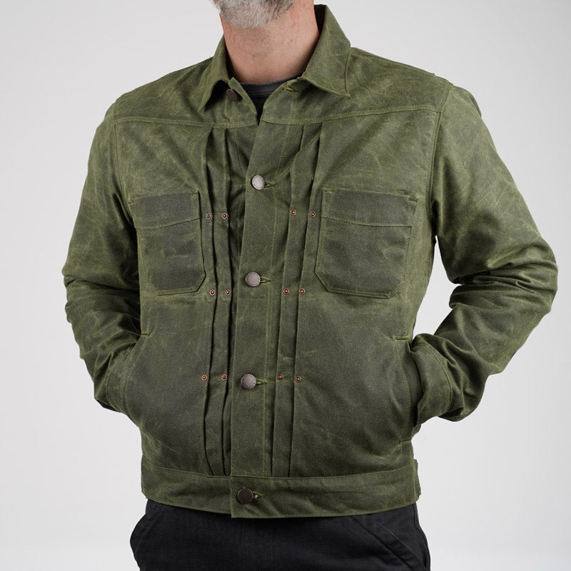 Freenote Cloth Riders Jacket Waxed Canvas Olive