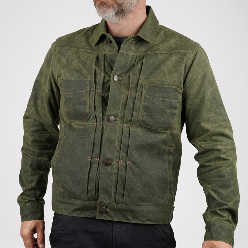 Freenote Cloth Riders Jacket Waxed Canvas Olive