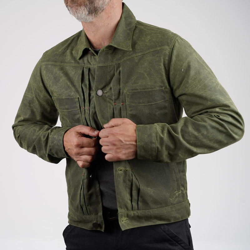 Freenote Cloth Riders Jacket Waxed Canvas Olive