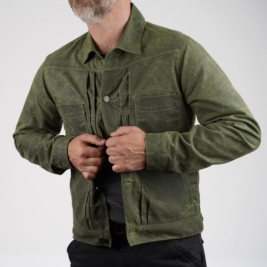 Freenote Cloth Riders Jacket Waxed Canvas Olive