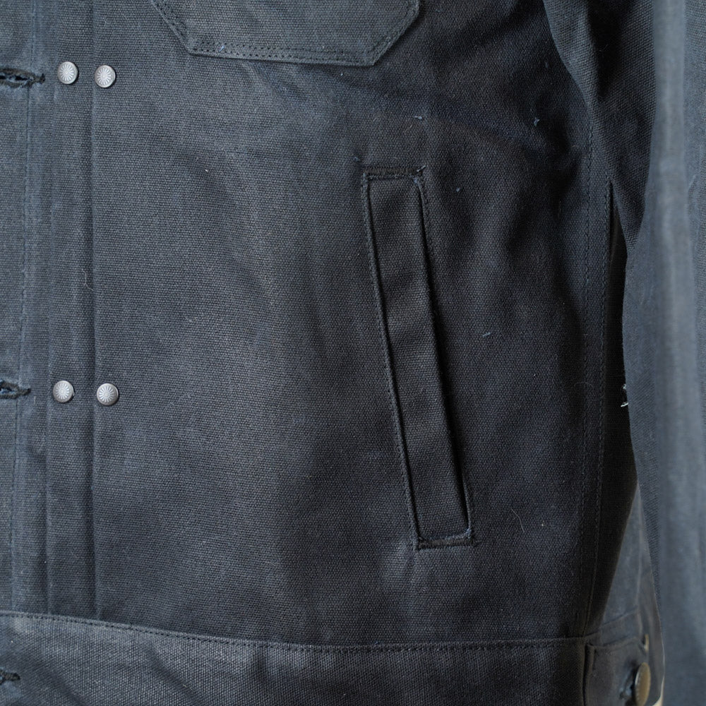 Freenote Cloth RJ-1 Riders Jacket - Heavy Black Canvas & Alpaca