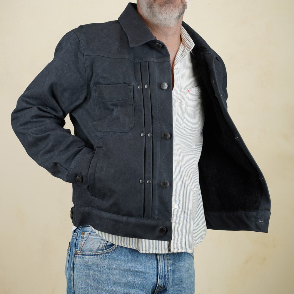 Freenote Cloth RJ-1 Riders Jacket - Heavy Black Canvas & Alpaca