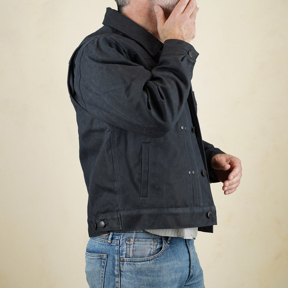 Freenote Cloth RJ-1 Riders Jacket - Heavy Black Canvas & Alpaca