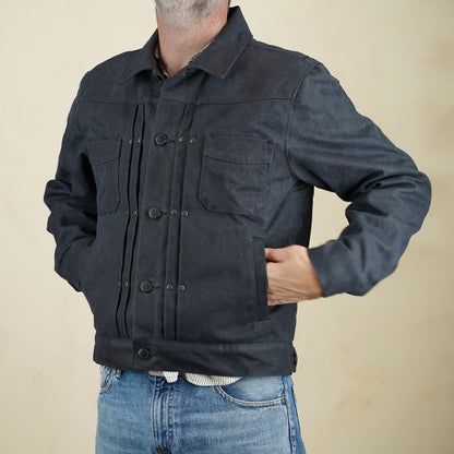 Freenote Cloth RJ-1 Riders Jacket - Heavy Black Canvas & Alpaca