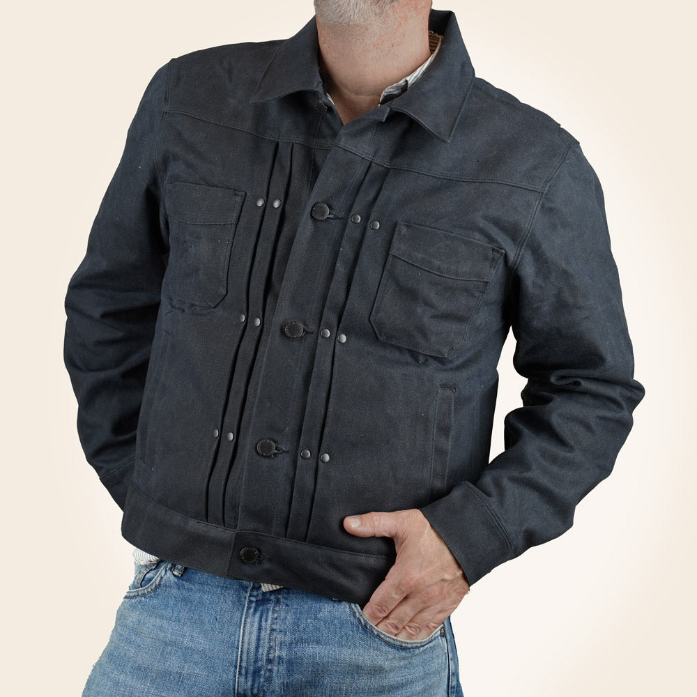 Freenote Cloth RJ-1 Riders Jacket - Heavy Black Canvas & Alpaca