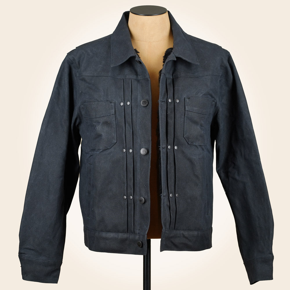 Freenote Cloth RJ-1 Riders Jacket - Heavy Black Canvas & Alpaca