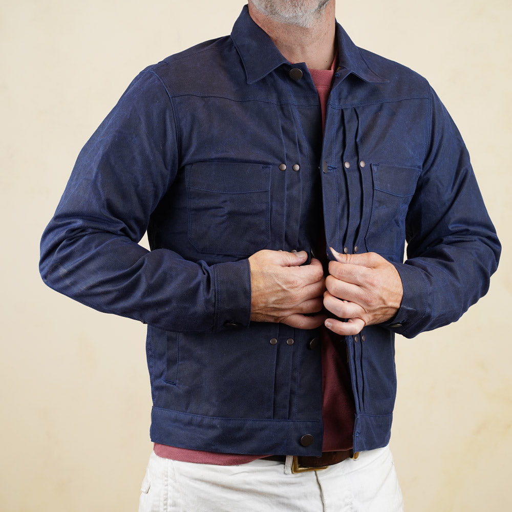 Freenote Cloth RJ-1 Riders Jacket - Navy Waxed Canvas