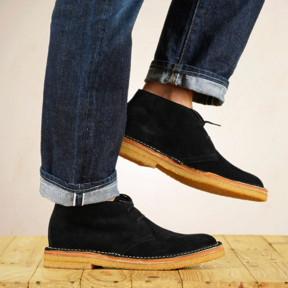 John Lofgren Desert Boots - Black Japanese Suede