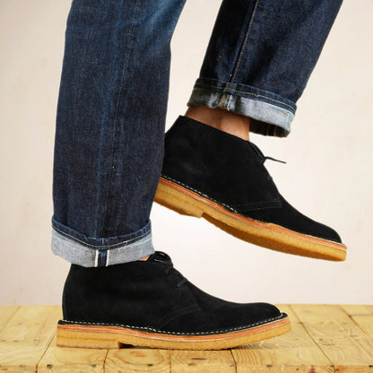 John Lofgren Desert Boots - Black Japanese Suede