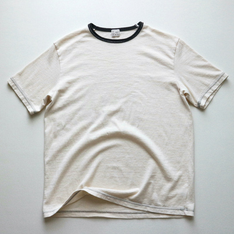 Loop & Weft recycled nep cotton dot seam S/S crewneck - Ivory 2Tone