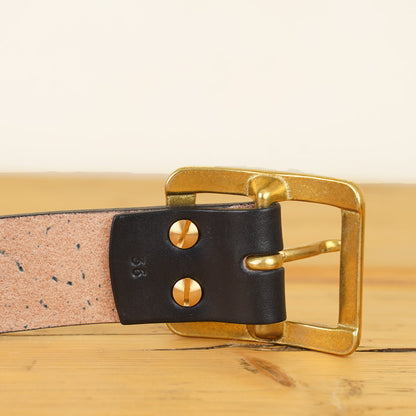 The Strike Gold Leather Belt - Black