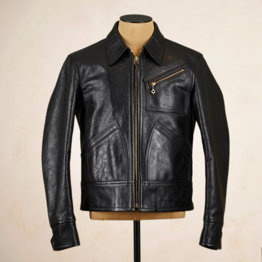 Thedi Leathers Half Belt Sports Jacket MTC-7925 - Bruciato Tea Core Horsehide Leather