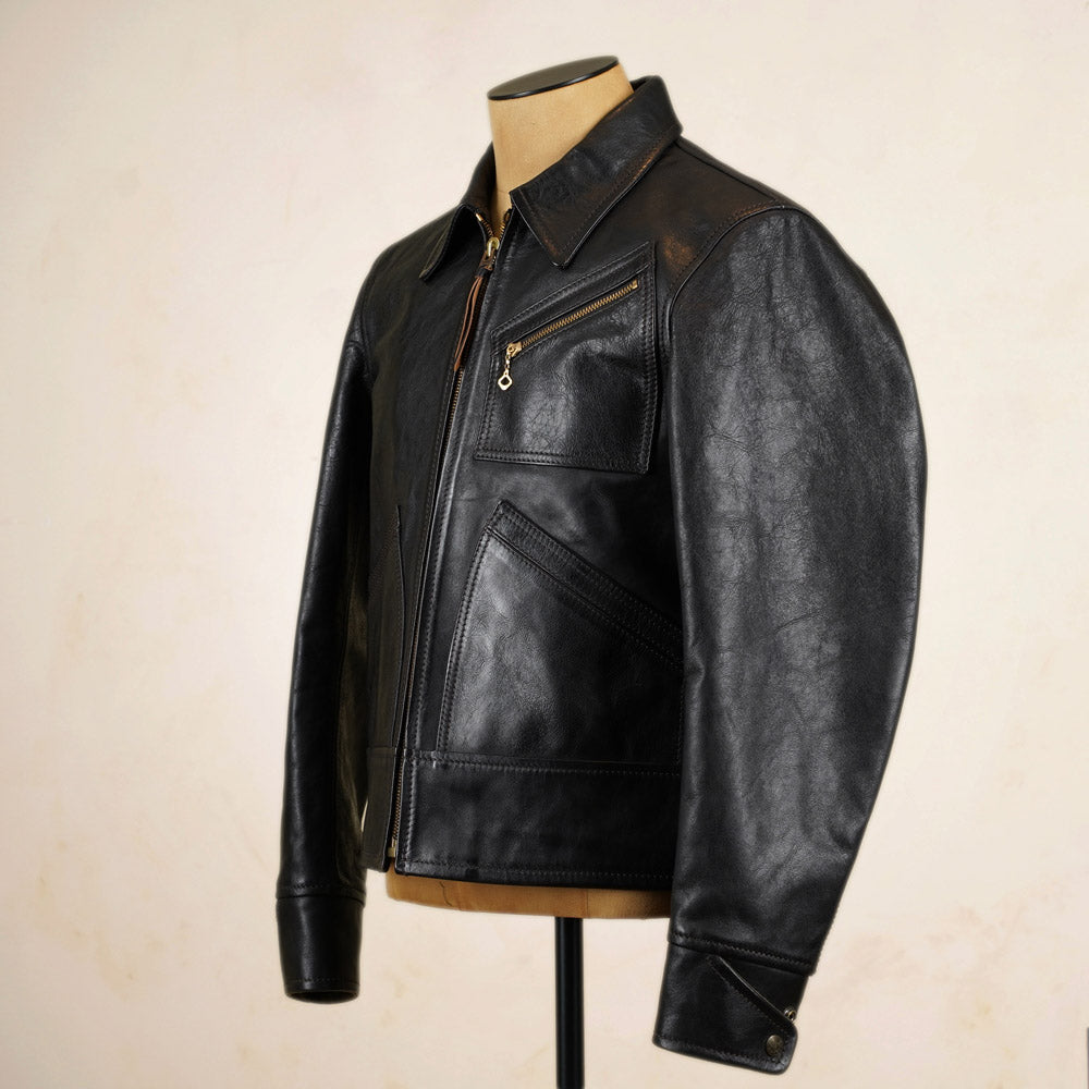 Thedi Leathers Half Belt Sports Jacket MTC-7925 - Bruciato Tea Core Horsehide Leather