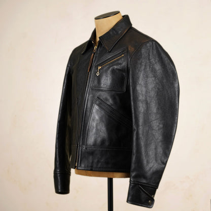 Thedi Leathers Half Belt Sports Jacket MTC-7925 - Bruciato Tea Core Horsehide Leather