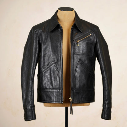 Thedi Leathers Half Belt Sports Jacket MTC-7925 - Bruciato Tea Core Horsehide Leather