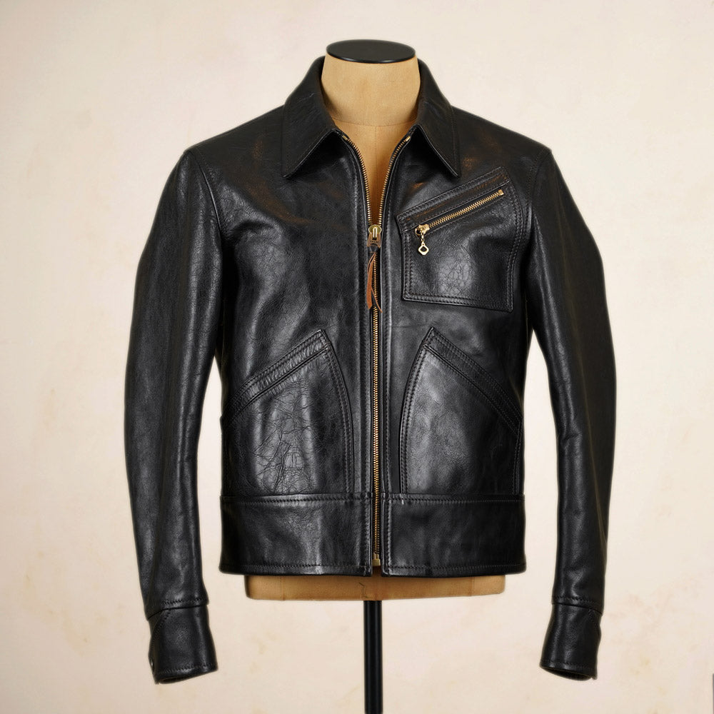 Thedi Leathers Half Belt Sports Jacket MTC-7925 - Bruciato Tea Core Horsehide Leather