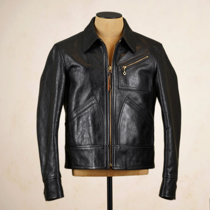 Thedi Leathers Half Belt Sports Jacket MTC-7925 - Bruciato Tea Core Horsehide Leather