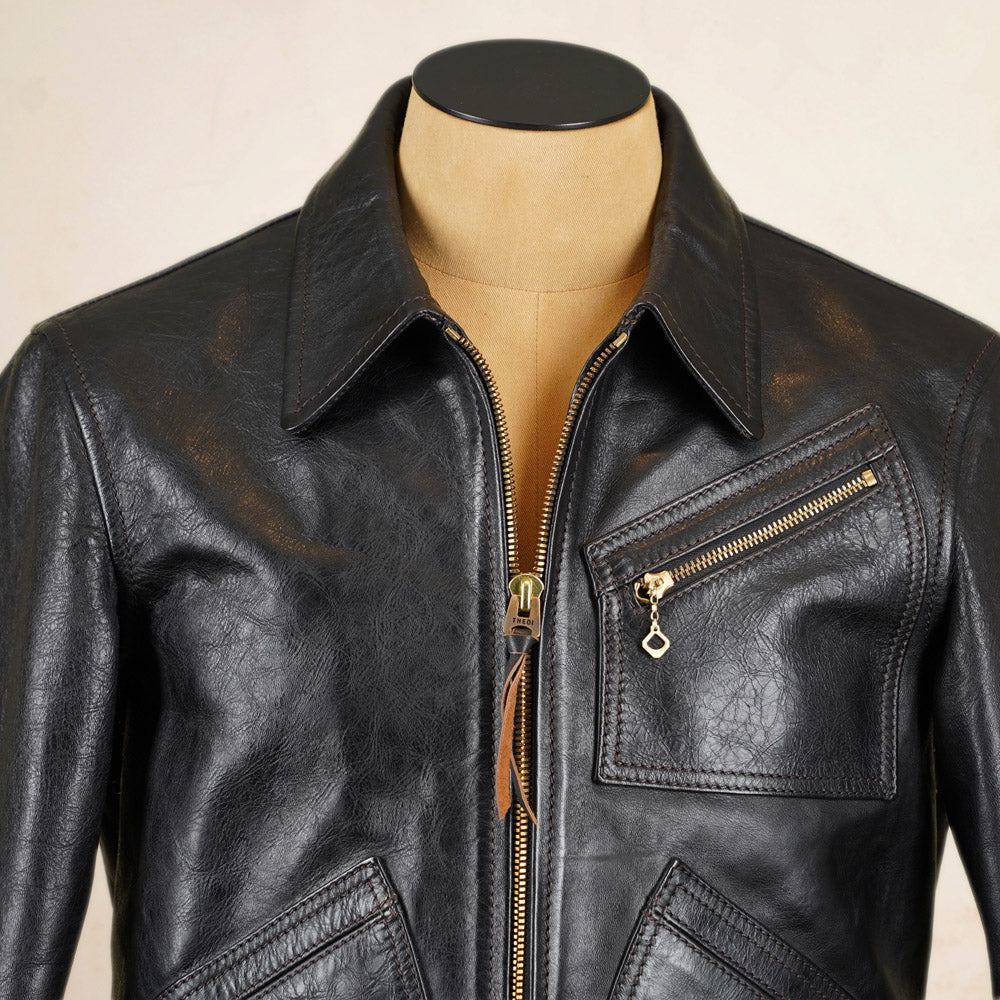 Thedi Leathers Half Belt Sports Jacket MTC-7925 - Bruciato Tea Core Horsehide Leather