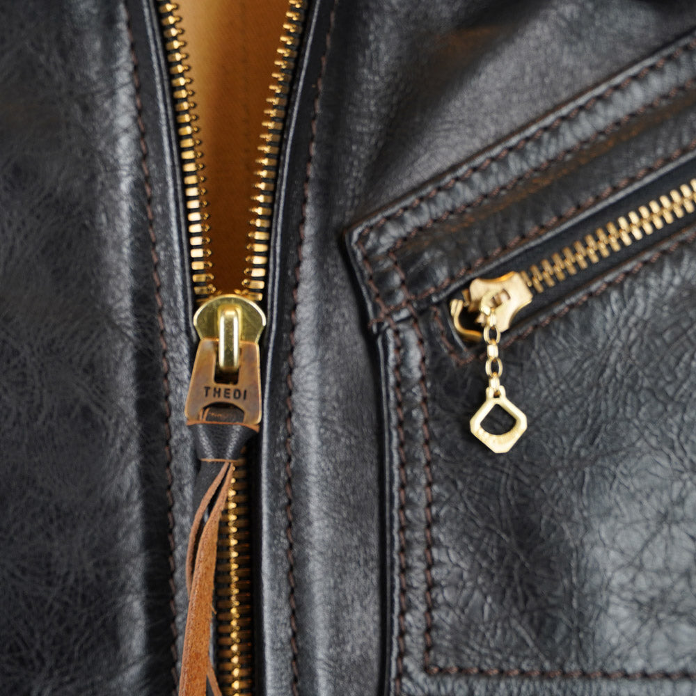 Thedi Leathers Half Belt Sports Jacket MTC-7925 - Bruciato Tea Core Horsehide Leather