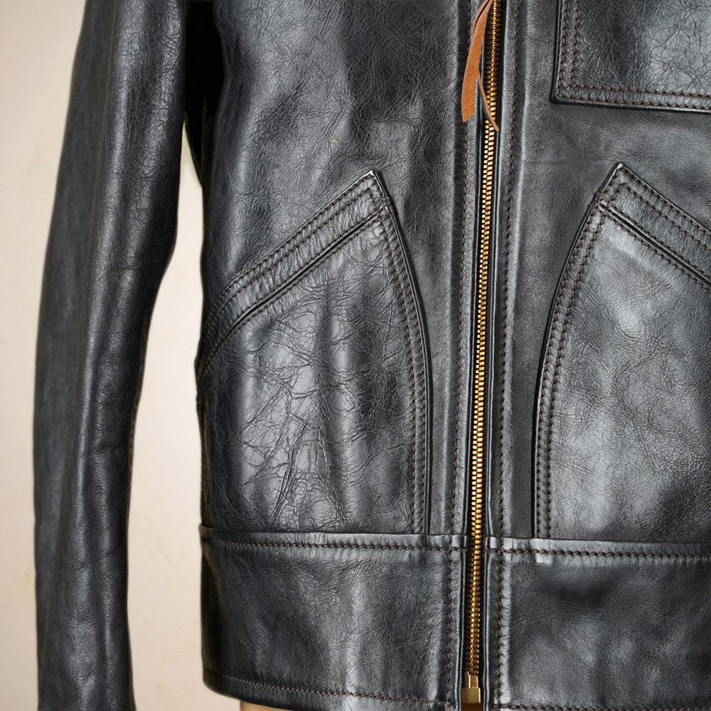 Thedi Leathers Half Belt Sports Jacket MTC-7925 - Bruciato Tea Core Horsehide Leather