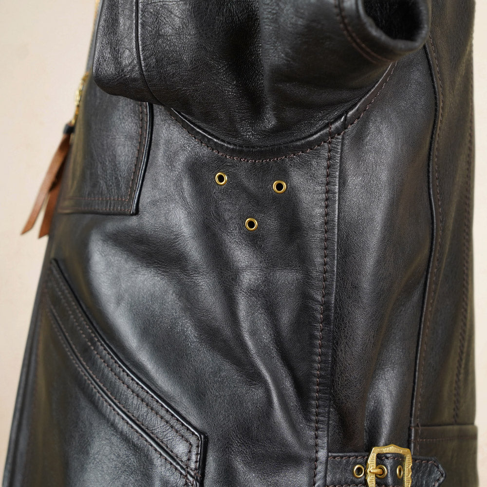 Thedi Leathers Half Belt Sports Jacket MTC-7925 - Bruciato Tea Core Horsehide Leather