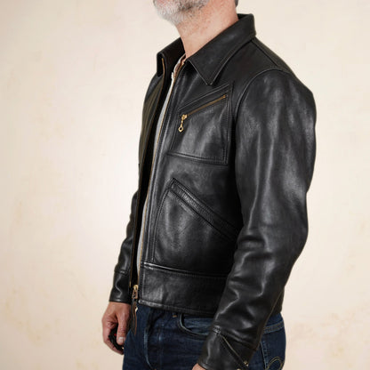 Thedi Leathers Half Belt Sports Jacket MTC-7925 - Bruciato Tea Core Horsehide Leather