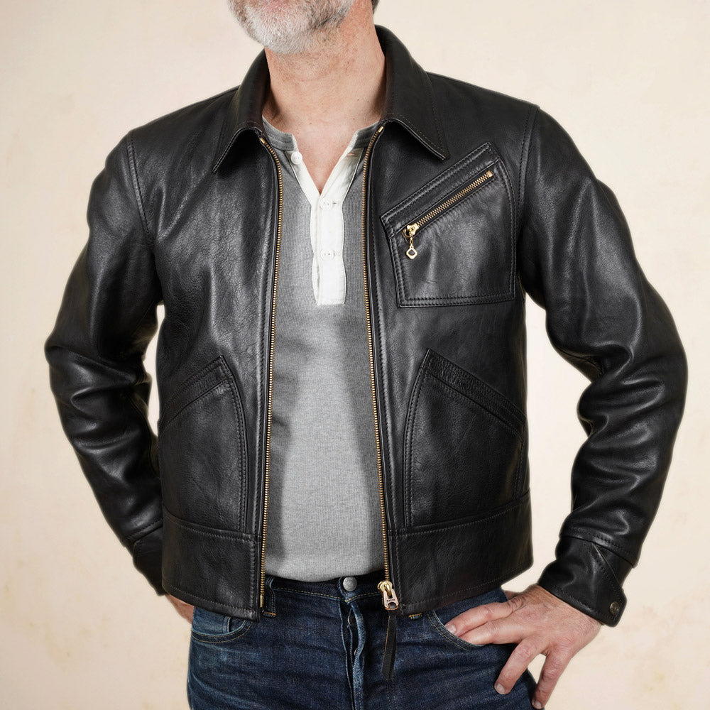 Thedi Leathers Half Belt Sports Jacket MTC-7925 - Bruciato Tea Core Horsehide Leather