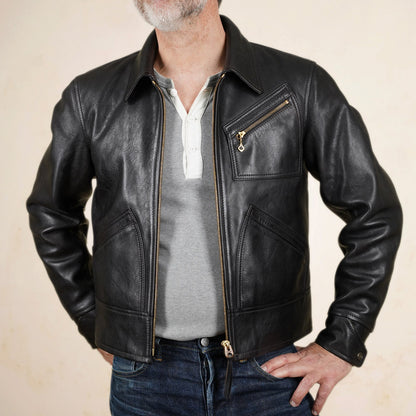 Thedi Leathers Half Belt Sports Jacket MTC-7925 - Bruciato Tea Core Horsehide Leather