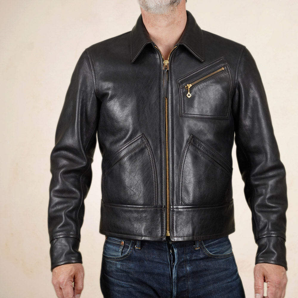 Thedi Leathers Half Belt Sports Jacket MTC-7925 - Bruciato Tea Core Horsehide Leather