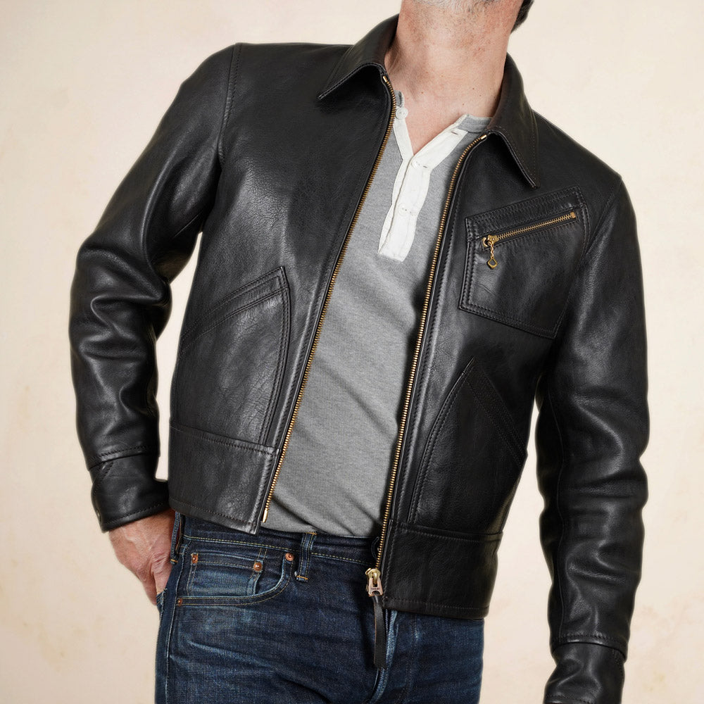 Thedi Leathers Half Belt Sports Jacket MTC-7925 - Bruciato Tea Core Horsehide Leather