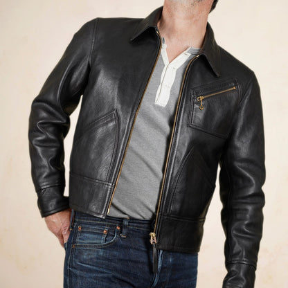 Thedi Leathers Half Belt Sports Jacket MTC-7925 - Bruciato Tea Core Horsehide Leather