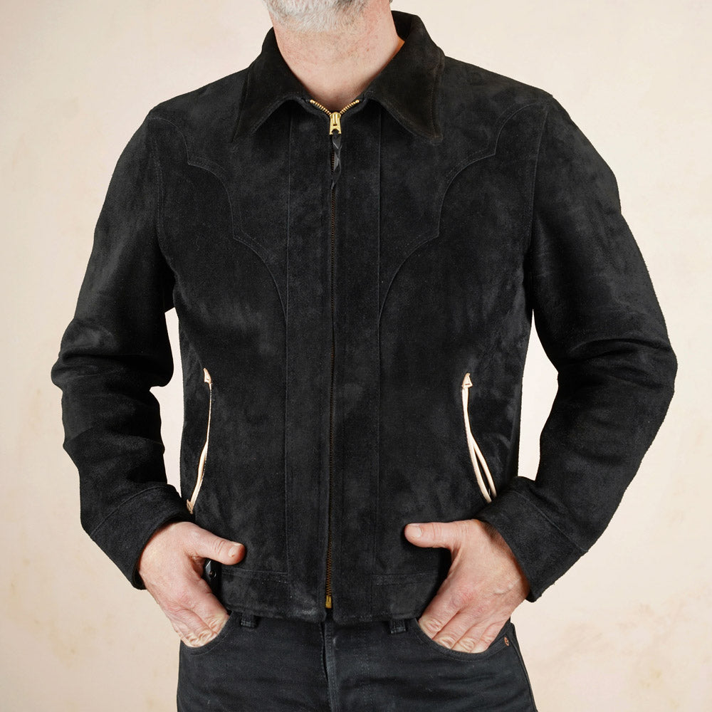 Y’2 Leather Steerhide Roughout Western Jacket WJ-07 - Black