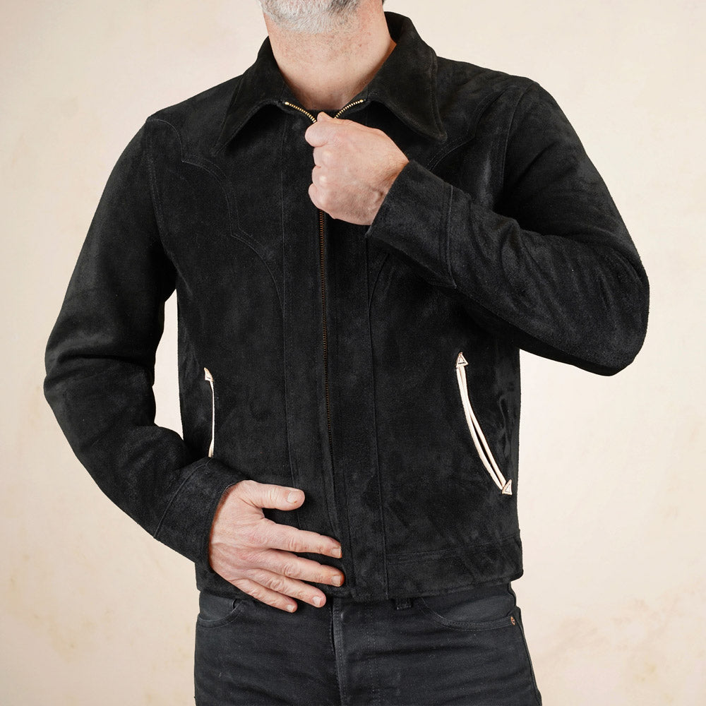 Y’2 Leather Steerhide Roughout Western Jacket WJ-07 - Black