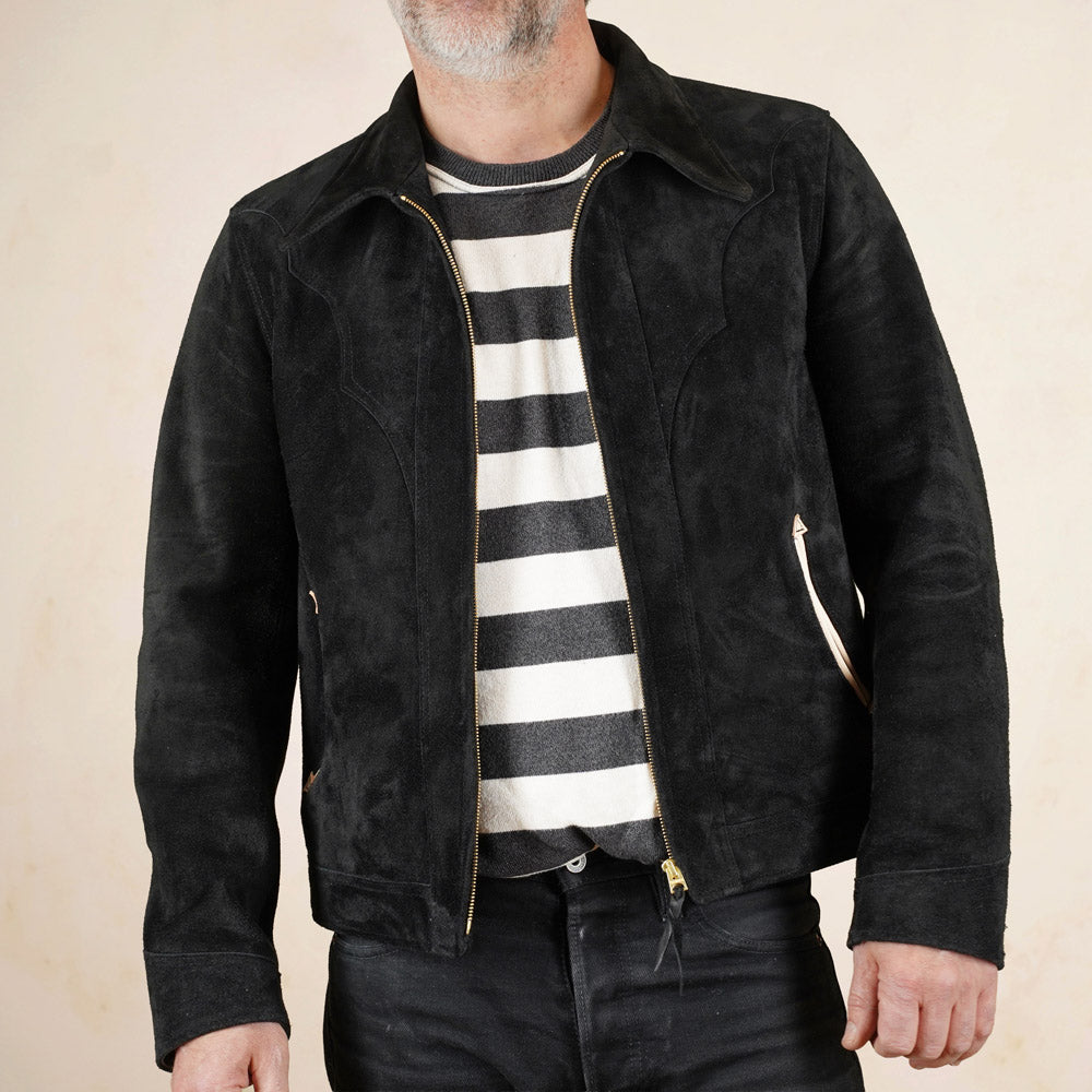 Y’2 Leather Steerhide Roughout Western Jacket WJ-07 - Black