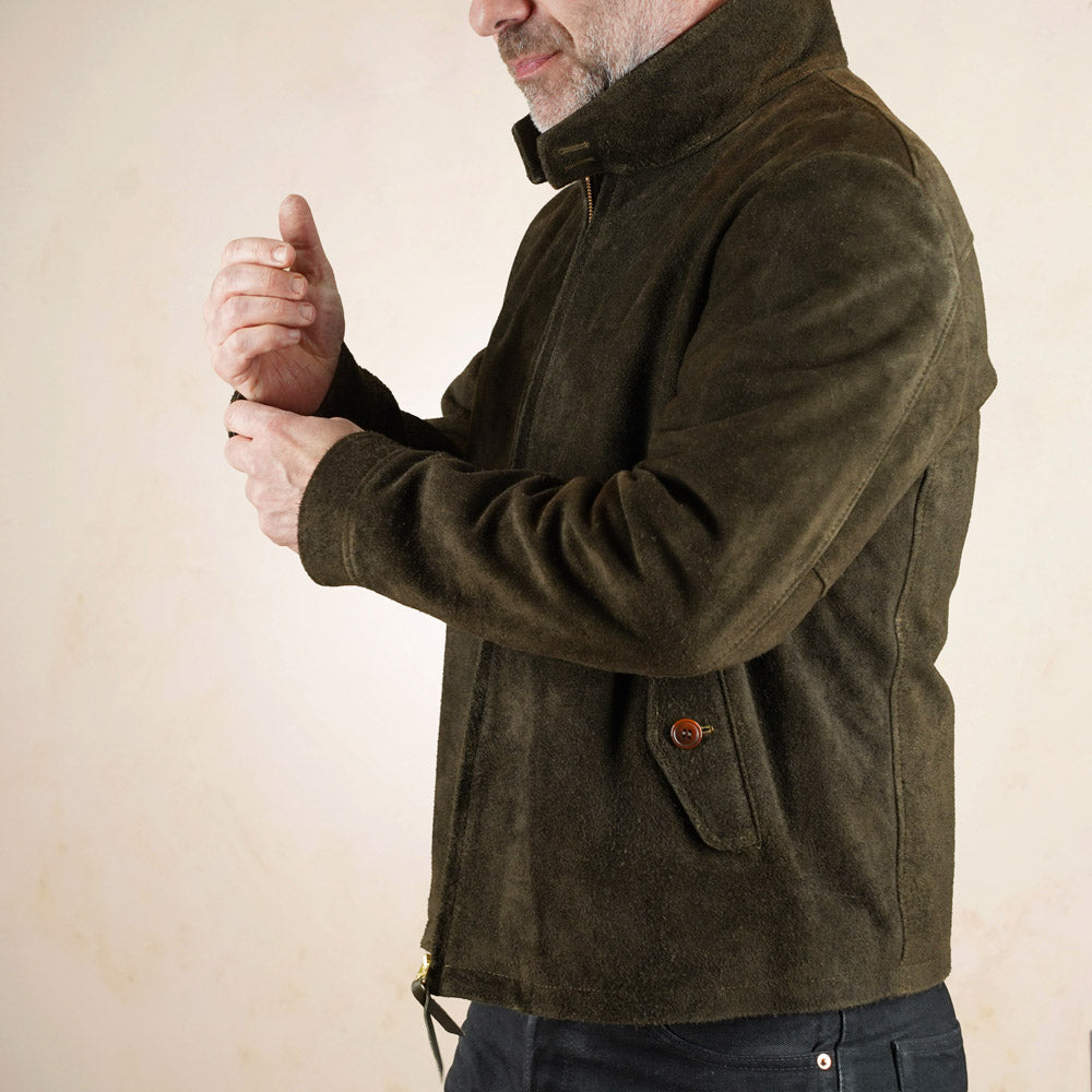 Y’2 Leather Steerhide Roughout Swing Top Jacket - Olive