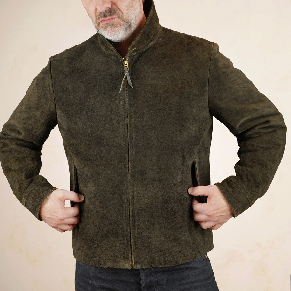 Y’2 Leather Steerhide Roughout Swing Top Jacket - Olive