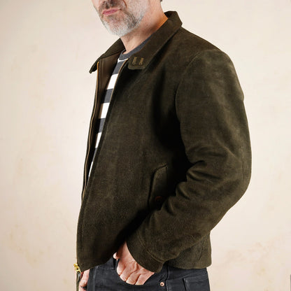 Y’2 Leather Steerhide Roughout Swing Top Jacket - Olive