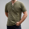 LOOP & WEFT TUCK STITCH RIBBED MILITARY HENLEY