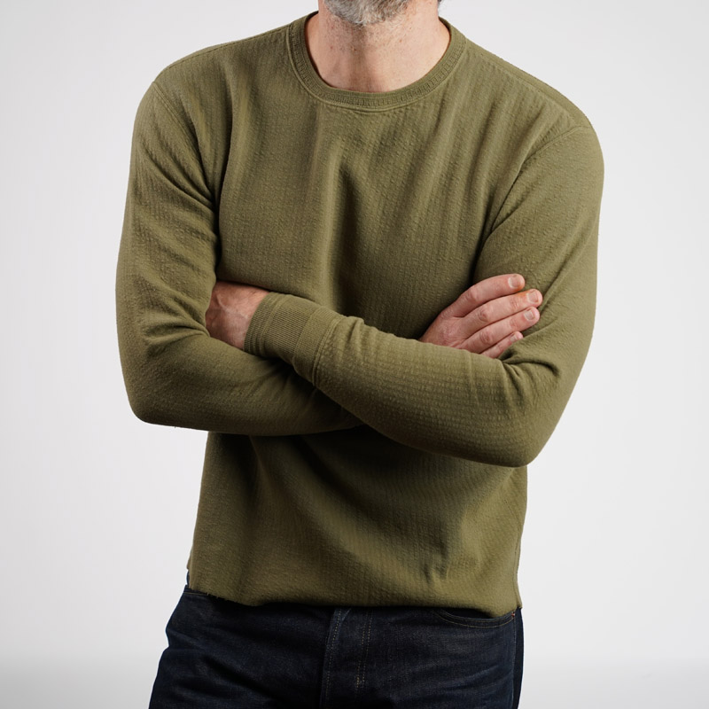 Loop & Weft DOUBLE FACE JACQUARD KNIT CREWNECK - Olive - East West